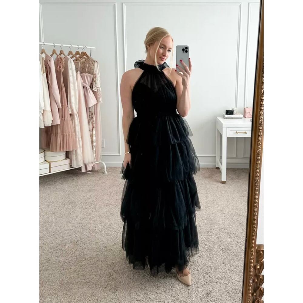 PETAL + PUP Frances Halterneck Maxi Dress in Black Size Small